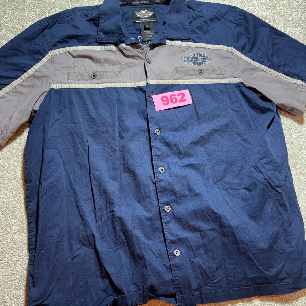 Harley Davidson Button Up Shirt 3XL Men Blue Motorcycle Pockets Big‎ Logo